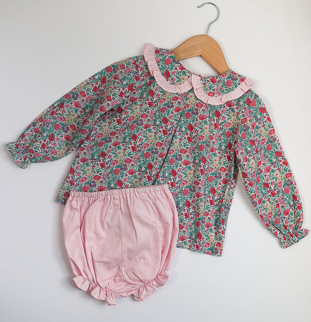 Girl Bloomer in Pink Pique (29) Mary & Grace Fine Children's Clothing