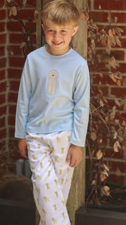 Boy Pima Tee in Blue with Golden Doodle Applique