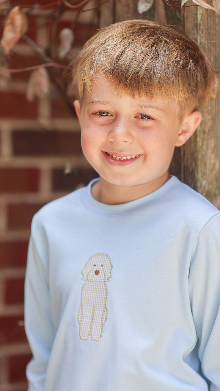 Boy Pima Tee in Blue with Golden Doodle Applique