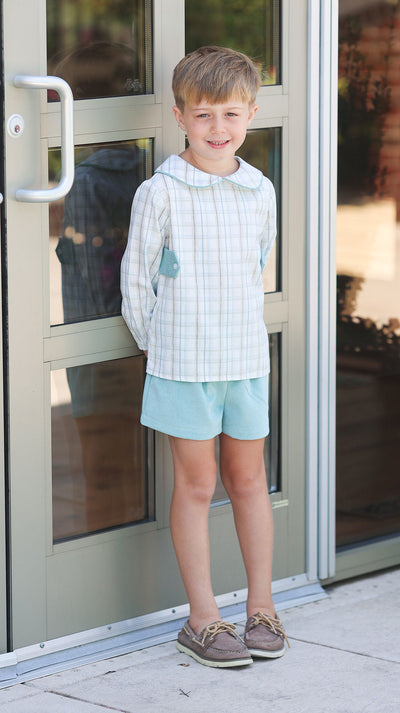 Edward Top w/ Tabs in Preston Plaid (#17) and Green Poly Cord (#62)