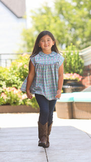 Lucy Top in Iona Flower Liberty (#48) with Cobalt Pique (#30)