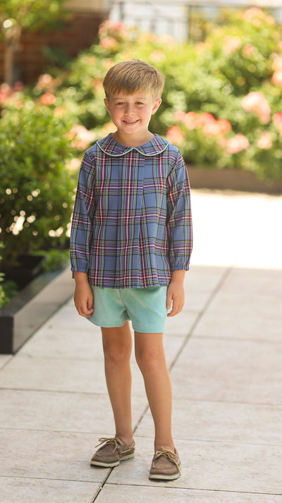 Furman Top in Navy Tartan (#22) with Green Poly Cord (#62)