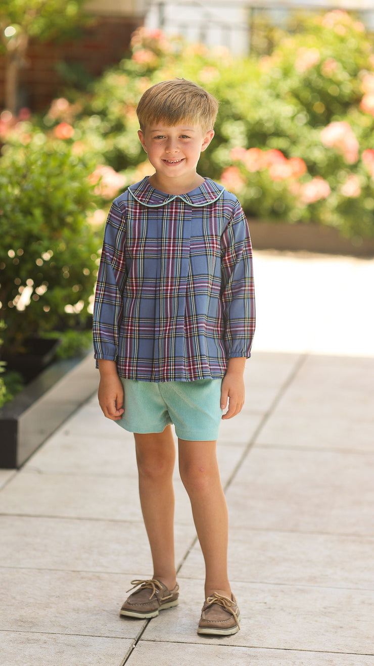 Furman Top in Navy Tartan (#22) with Green Poly Cord (#62)