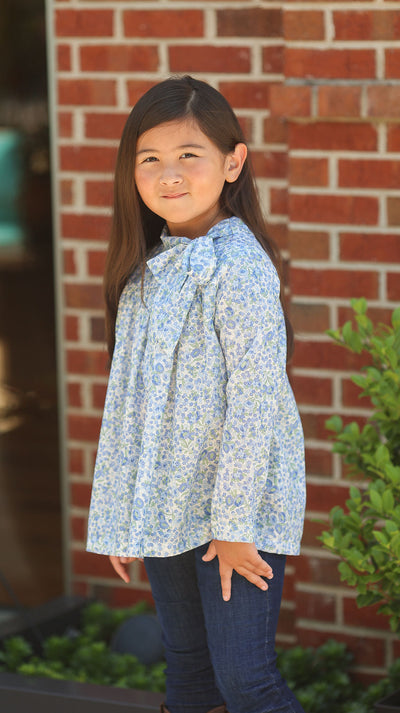Olivia Top in Blue/Green Floral (#50)