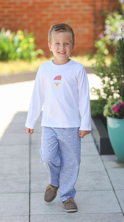 Boy Pima Tee in White with Santa Applique