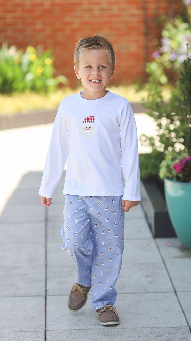 Boy Pima Tee in White with Santa Applique