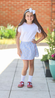 Ami Top in Red Bitty Dot (#65) with Red Ric Rac (Trim S)