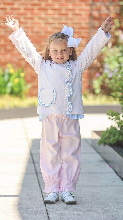 Girl Steedly Jacket in Pink Poly Cord (#60) with Pink/Blue Floral (#52)