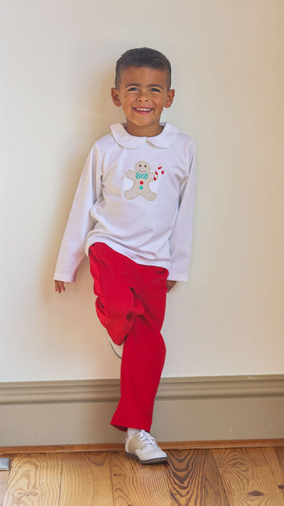 Boy Peter Pan Collar Pima Tee with Gingerbread Applique