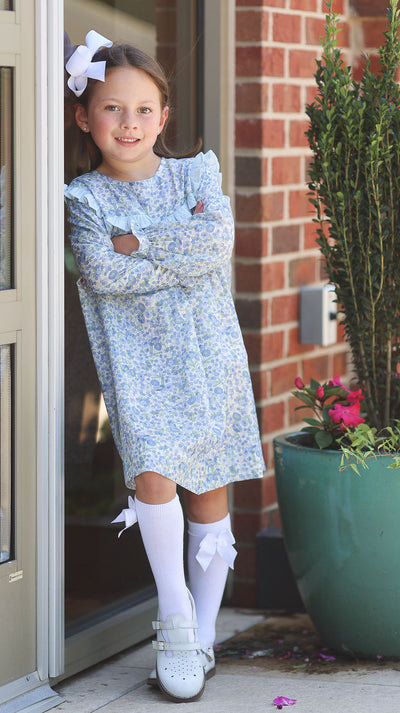 Ann Dress in Blue/Green Floral (#50) with Blue Pique (#31)