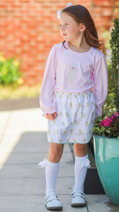 Girl Pima Tee in Pink with Golden Doodle Applique