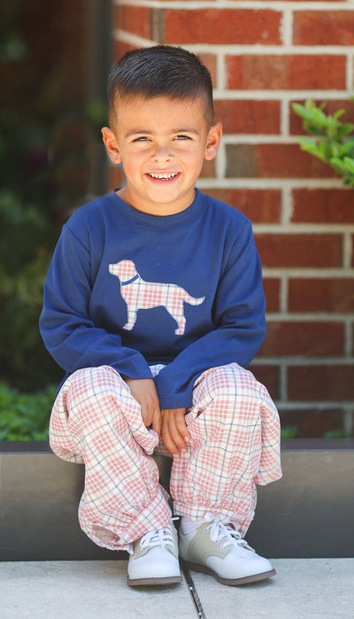 Boy Pima Tee in Navy with Dog Applique