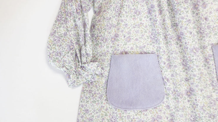 Ruth Float Dress in Gemma Meadow Liberty (#46) with Lilac Poly Cord (#63)