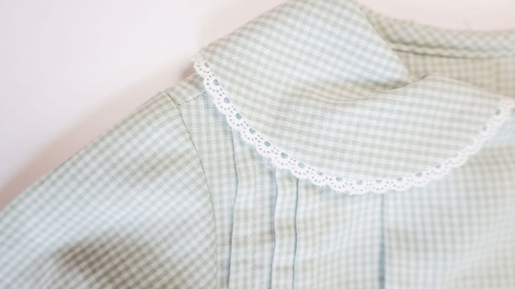 Vernon Bubble in Celery Gingham (#1) with White Edging (Trim E)