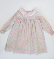 Double Ruffle Samantha Dress in Betsy Ann Liberty (#47) with Mint Pique (#28) and Pink Gingham (#2)