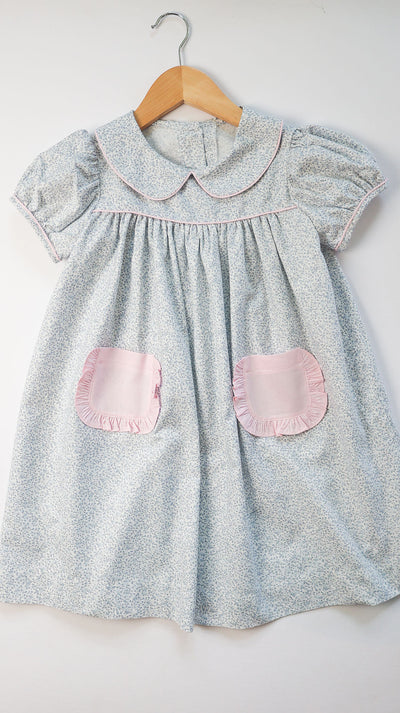 Poppy Dress in Blue Floral (#49) with Pink Pique (#35)