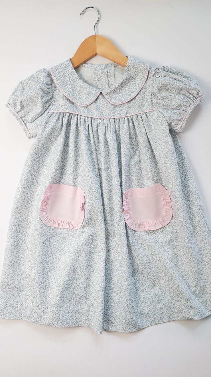 Poppy Dress in Blue Floral (#49) with Pink Pique (#35)