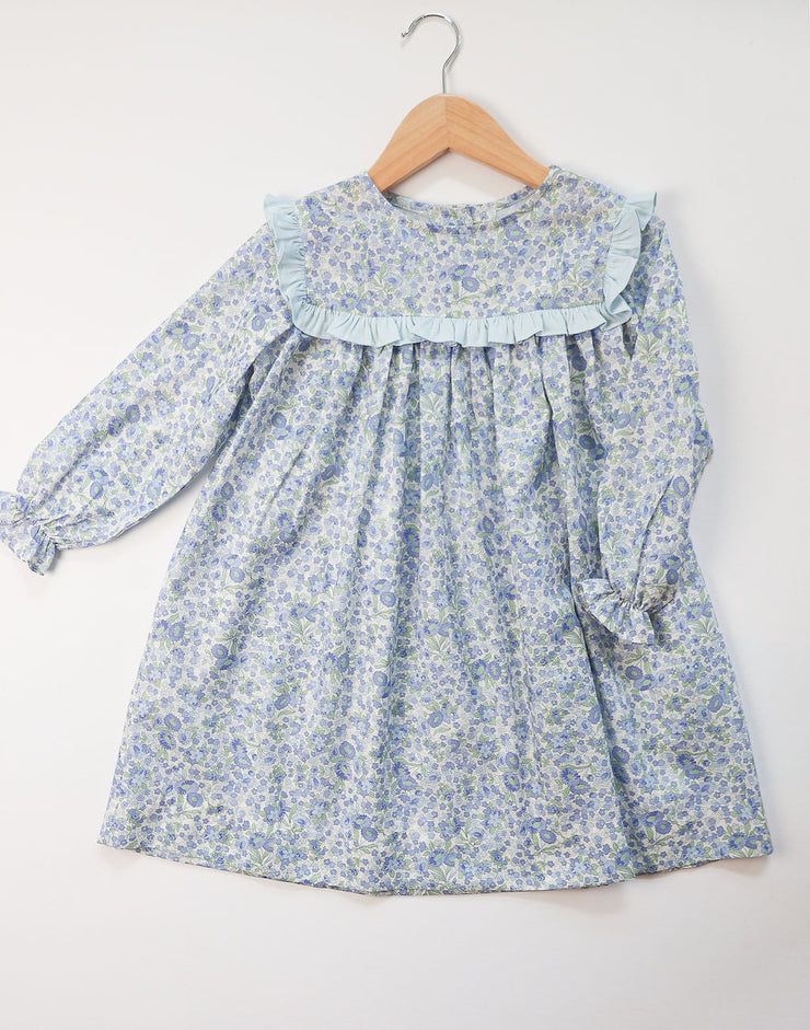 Ann Dress in Blue/Green Floral (#50) with Blue Pique (#31)