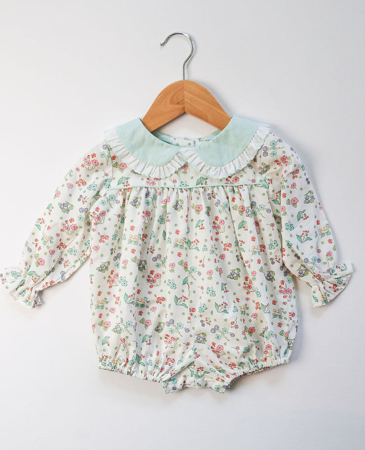 Hattie Bubble in Aqua Floral (#51) with Aqua Chambray (#32) and Aqua Lace (Trim F)