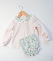 Maggie Top in Pink Poly Cord (#60) with Pink/Blue Floral (#52)