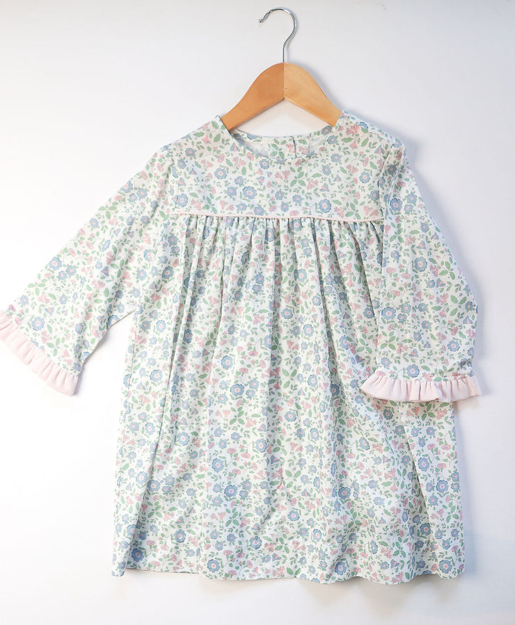 Jasmine Tunic in Pink/Blue Floral (#52) with Pink Poly Cord (#60)
