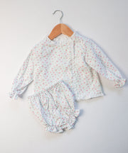 Girl Diaper Top in Dainty Pink Floral (#53) with Small White Lace (Trim B), Lined