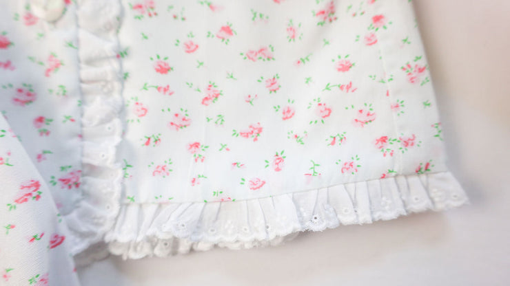 Girl Diaper Top in Dainty Pink Floral (#53) with Small White Lace (Trim B), Lined