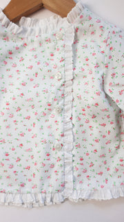 Girl Diaper Top in Dainty Pink Floral (#53) with Small White Lace (Trim B), Lined