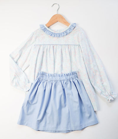 Samantha Top in Mint Floral (#55) with Medium Blue Twill (#34)