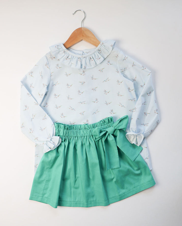 Betty Bow Skirt in Aloe Broadcloth (#36)
