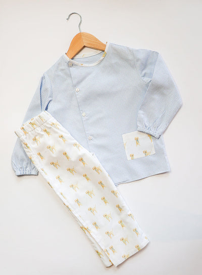 Seth Top in Blue Check Oxford (#5) with Golden Doodle (#71)