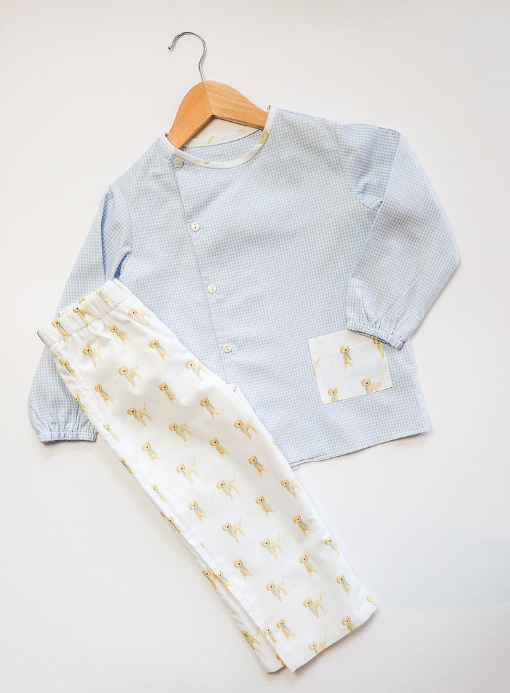 Seth Top in Blue Check Oxford (#5) with Golden Doodle (#71)