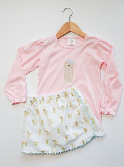 Sophie Skort in Golden Doodle (#71) with Blue Ric Rac (Trim P)