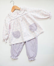 Poppy Top in Unicorns (#74) with Lavender Check (#8)