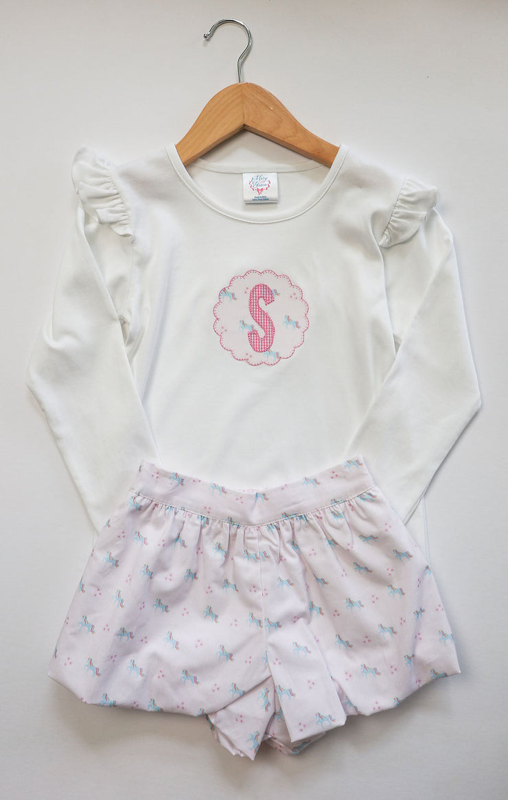 Flutter Pima Tee in White with Scalloped Initial Patch Applique