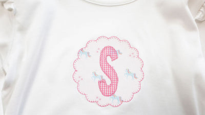 Flutter Pima Tee in White with Scalloped Initial Patch Applique