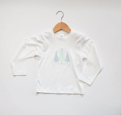 Boy Pima Tee in White with Christmas Tree Trio Applique