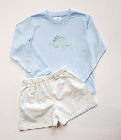 Boy Pima Tee in Blue with Dinosaur Applique