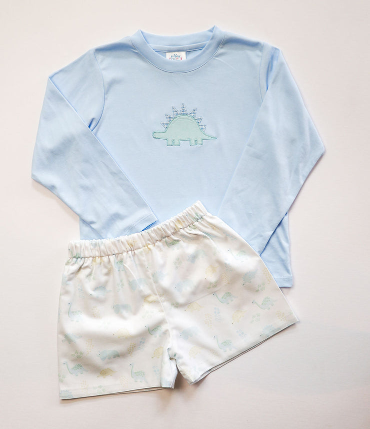Boy Pima Tee in Blue with Dinosaur Applique