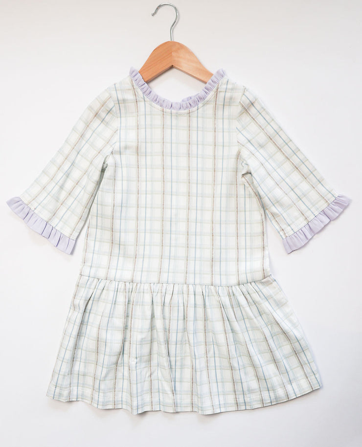 Darcy Dress in Preston Plaid (#17) with Lilac Pique (#29)