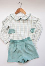 Edward Top w/ Tabs in Preston Plaid (#17) and Green Poly Cord (#62)