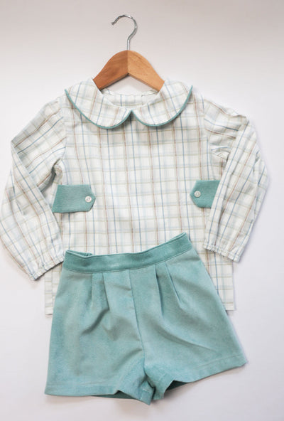 Pleated Short in Green Poly Cord (#62)