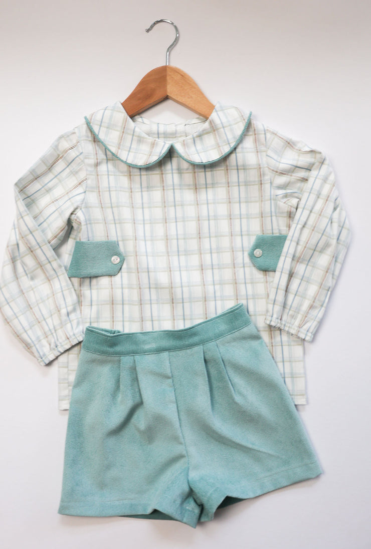 Pleated Short in Green Poly Cord (#62)