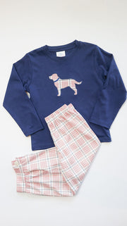 Boy Pima Tee in Navy with Dog Applique