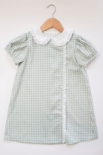 Aubrey Dress in Green Windowpane (#21) with White Pique (#33) and White Lace (Trim A)
