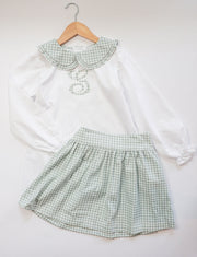 Lauren Top in White Pique (#33) with Green Windowpane (#21)