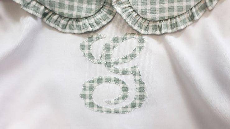 Lauren Top in White Pique (#33) with Green Windowpane (#21)