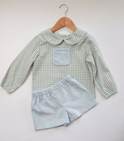 Edward Pocket Top in Green Windowpane (#21) with Blue Poly Cord (#61)