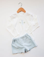Boy Pima Tee in White with Mallard Initial Embroidery
