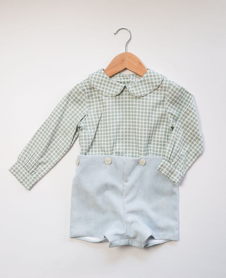 Connor Button On in Blue Poly Cord (#61) and Green Windowpane (#21)